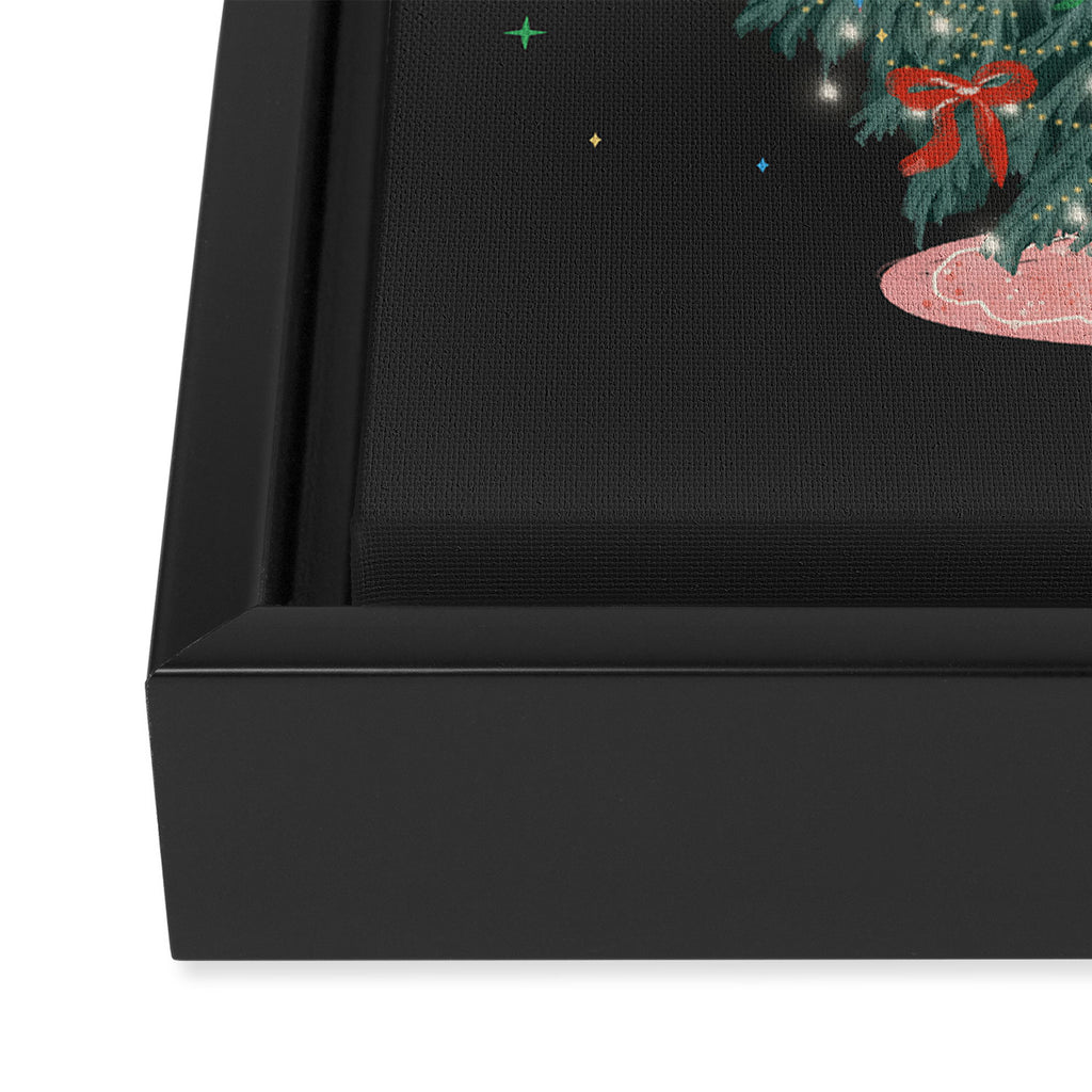 Colorful Christmas Tree with Bows and Stars on Black Background Framed Canvas Print Gallery Image 3