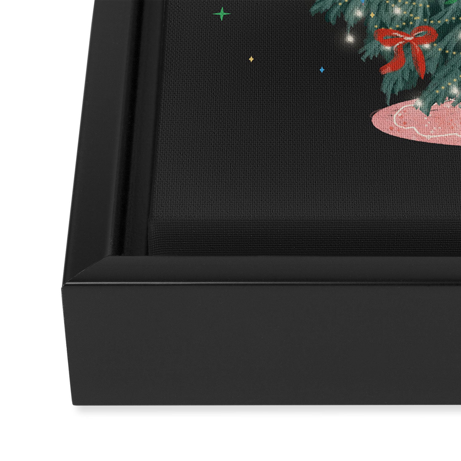 Colorful Christmas Tree with Bows and Stars on Black Background Framed Canvas Print Gallery Image 3