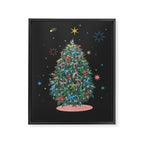 Colorful Christmas Tree with Bows and Stars on Black Background Framed Canvas Print Gallery Image 8