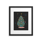 Colorful Christmas Tree with Bows and Stars on Black Background Framed Art Print Gallery Image 6
