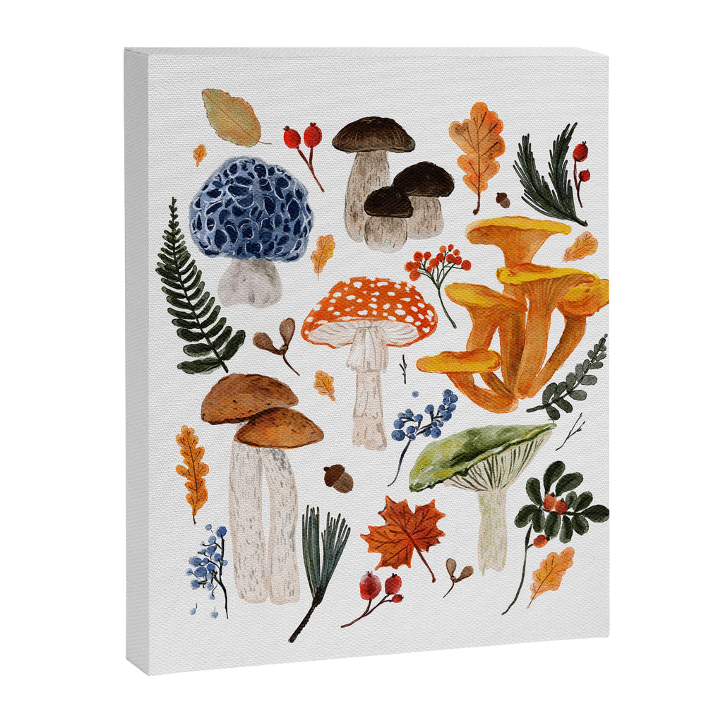 Colorful Forest Mushrooms and Plants Illustration  Nature Inspired Botanical Art Canvas Print Gallery Image 8