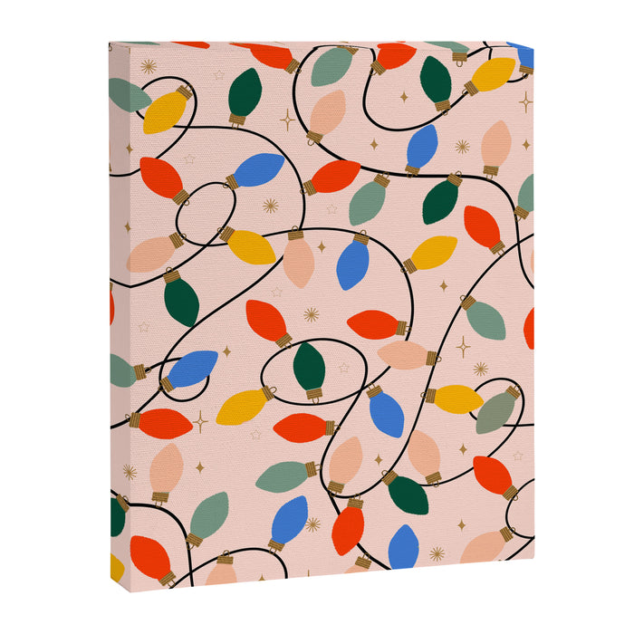 Colorful Holiday String Lights Pattern on Peach Background Canvas Print Gallery Image 1