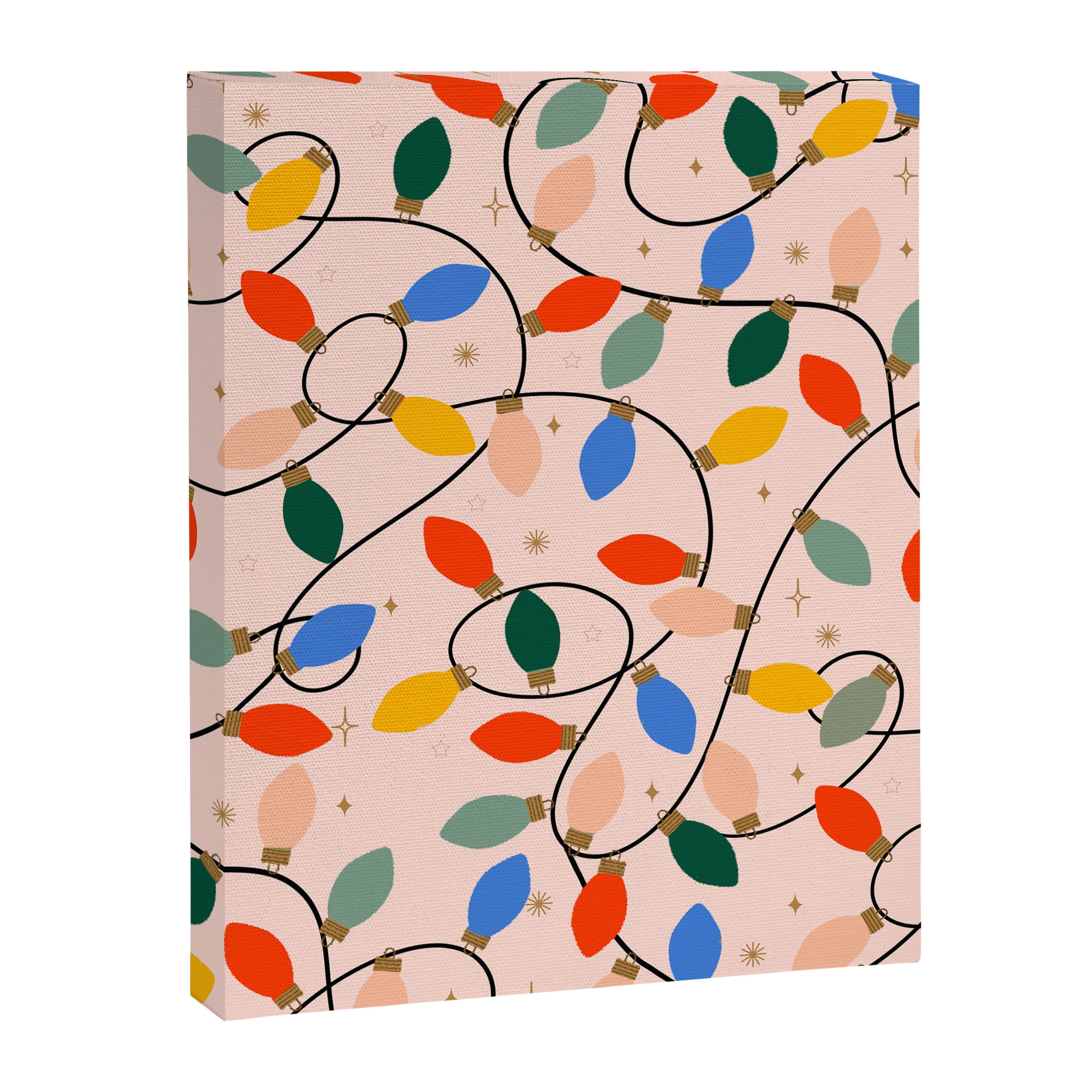 Colorful Holiday String Lights Pattern on Peach Background Canvas Print Gallery Image 8