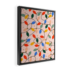 Colorful Holiday String Lights Pattern on Peach Background Framed Canvas Print Gallery Image 2