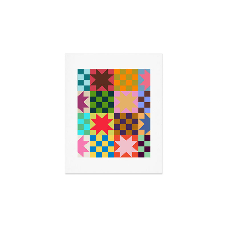 Colorful Patchwork Quilt Star Pattern Modern Geometric Abstract Blocks in Bright Bold Colors Art Print Gallery Image 1
