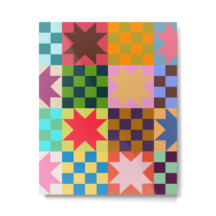 Colorful Patchwork Quilt Star Pattern Modern Geometric Abstract Blocks in Bright Bold Colors Metal Print Gallery Image 1