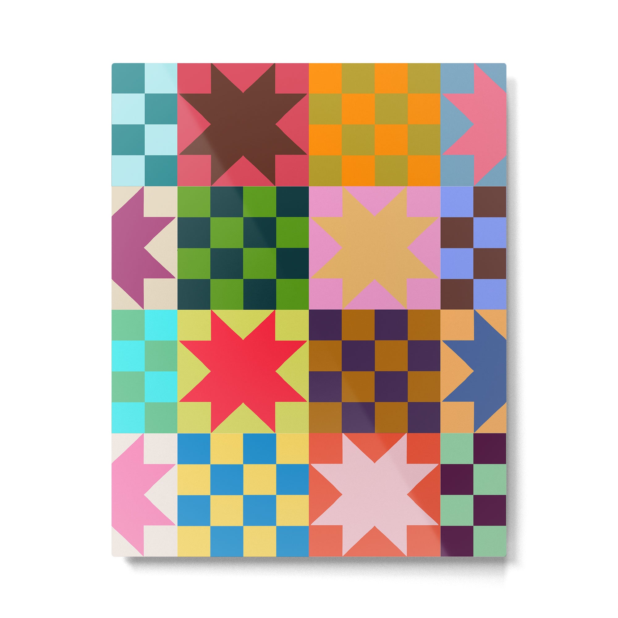 Colorful Patchwork Quilt Star Pattern Modern Geometric Abstract Blocks in Bright Bold Colors Metal Print Gallery Image 6