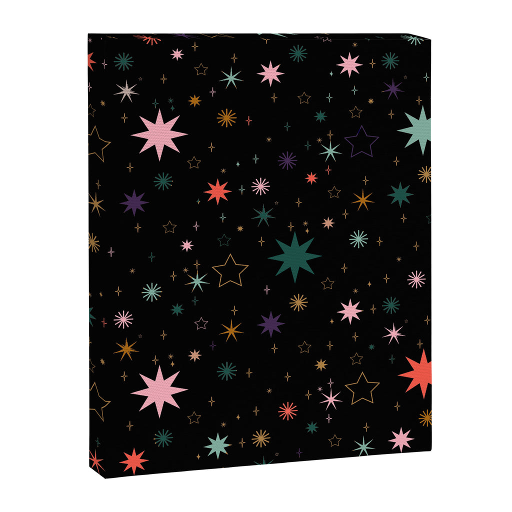 Colorful Starry Night Holiday Pattern on Black Background Canvas Print Gallery Image 8