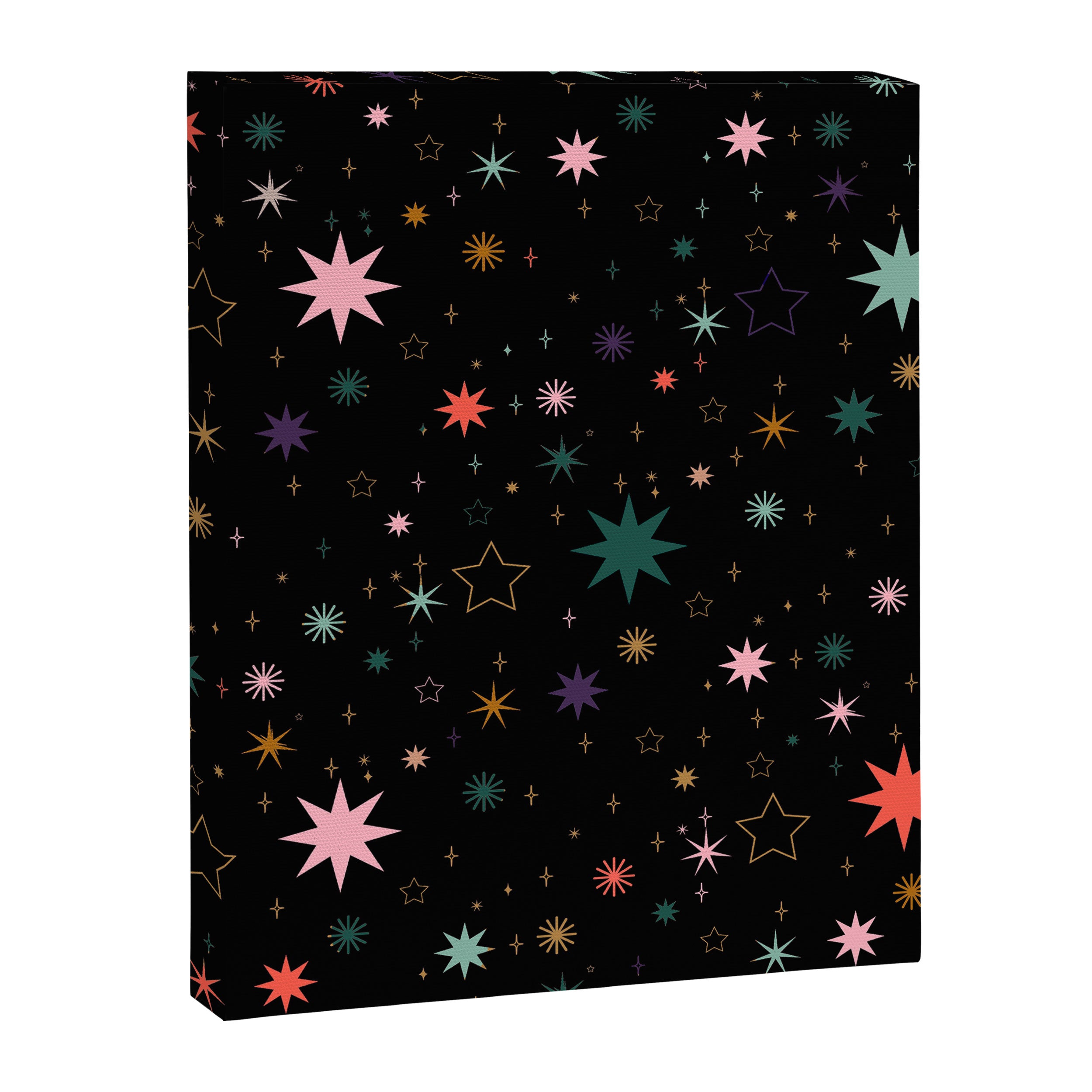 Colorful Starry Night Holiday Pattern on Black Background Canvas Print Gallery Image 8