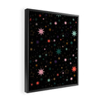 Colorful Starry Night Holiday Pattern on Black Background Framed Canvas Print Gallery Image 2