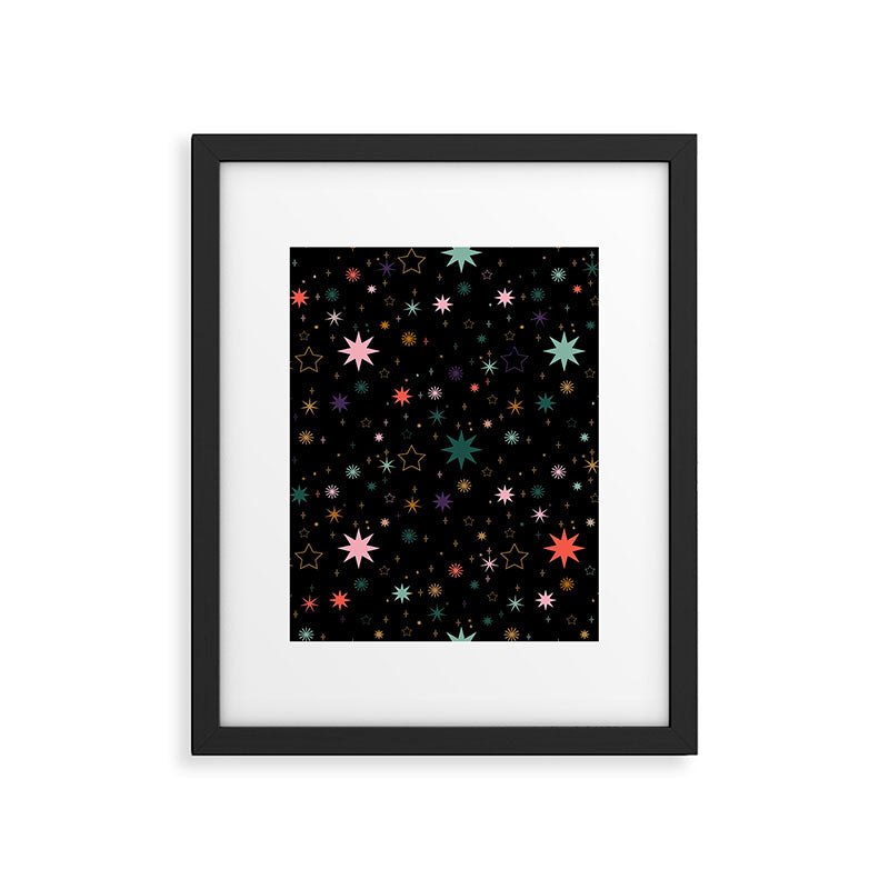 Colorful Starry Night Holiday Pattern on Black Background Framed Art Print Gallery Image 6