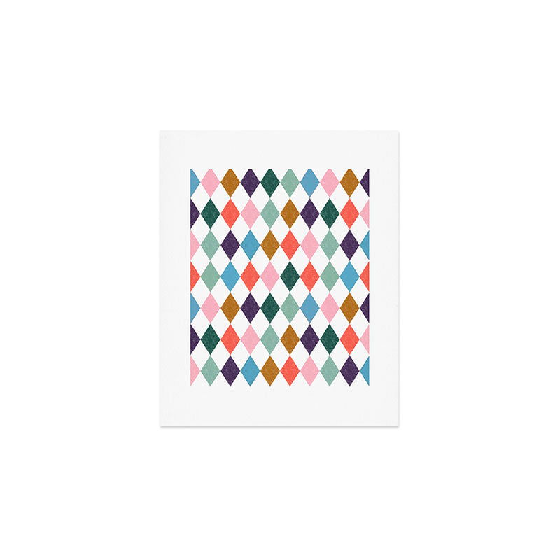 Colorful Vintage Harlequin Diamond Pattern Art Print Gallery Image 1
