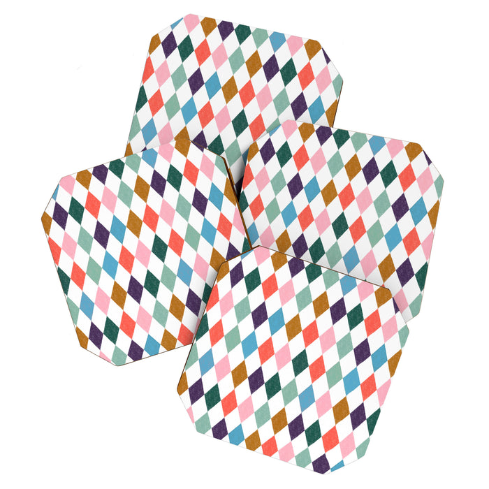 Colorful Vintage Harlequin Diamond Pattern Coaster Gallery Image 1