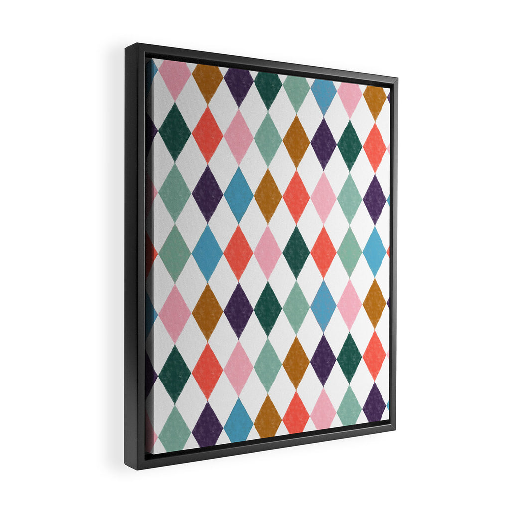 Colorful Vintage Harlequin Diamond Pattern Framed Canvas Print Gallery Image 2