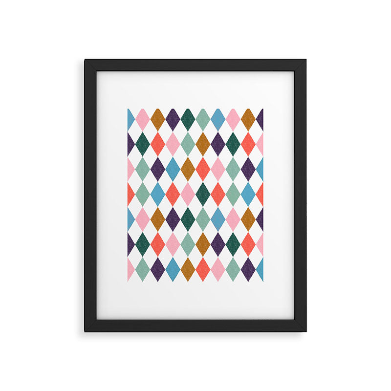 Colorful Vintage Harlequin Diamond Pattern Framed Art Print Gallery Image 6