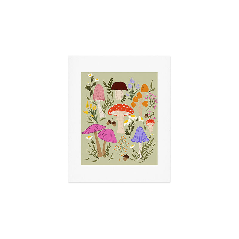 Colourful mushrooms, flowers and berries illustration  Art Print Gallery Image 1