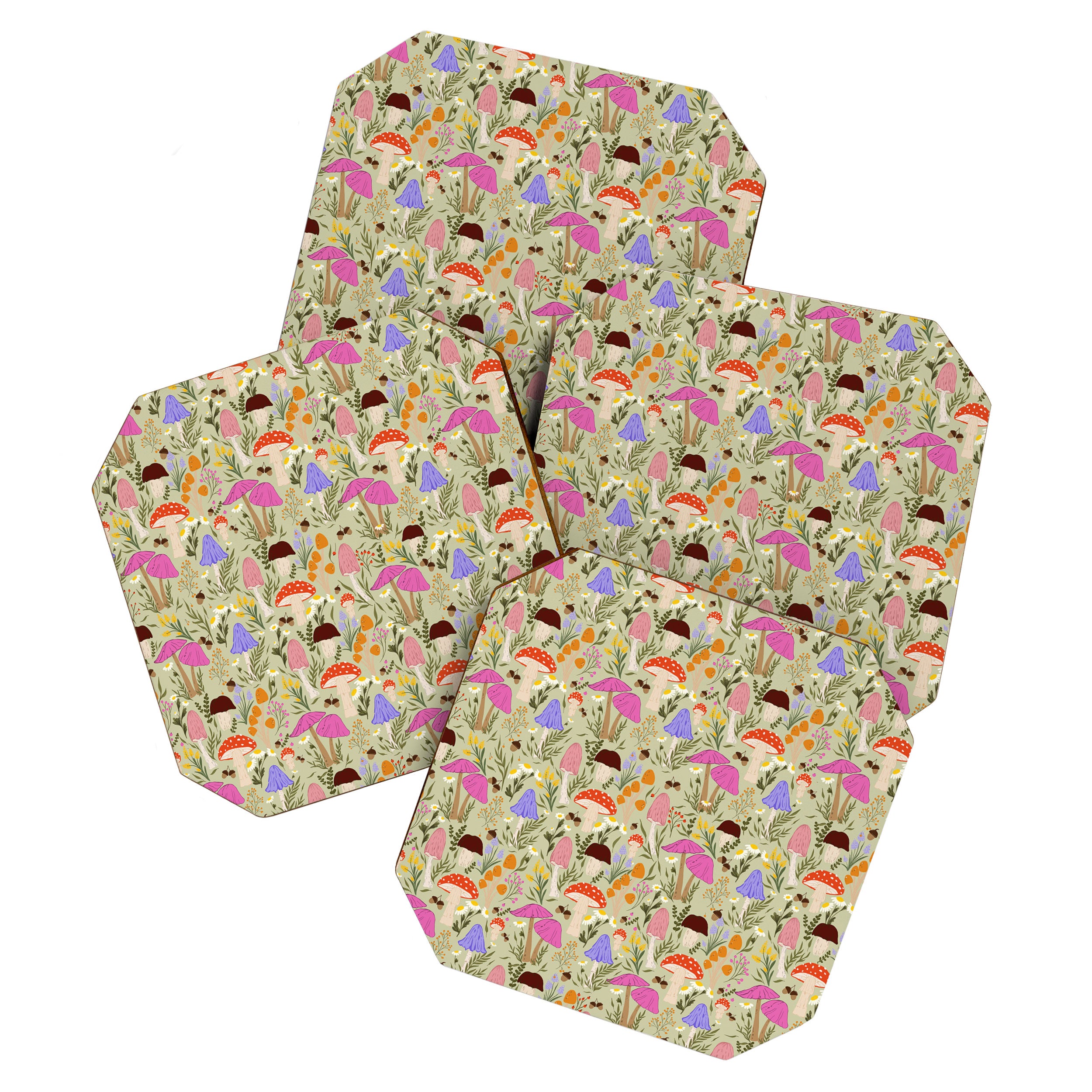 Colourful mushrooms, flowers and berries illustration  Coaster Gallery Image 1