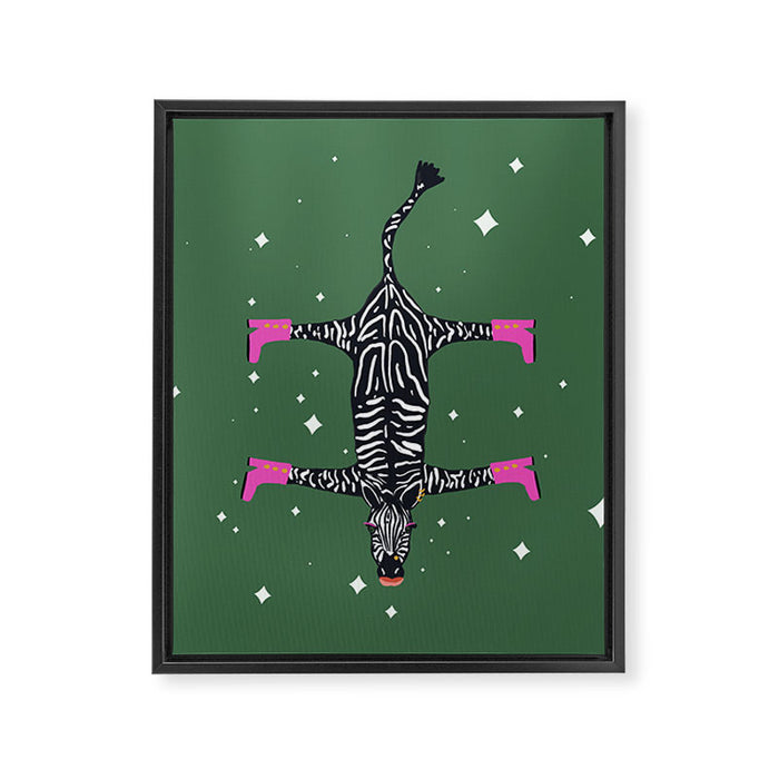 Cool zebras with fuchsia pink shoes and red lips illustration  Framed Canvas Print Gallery Image 1