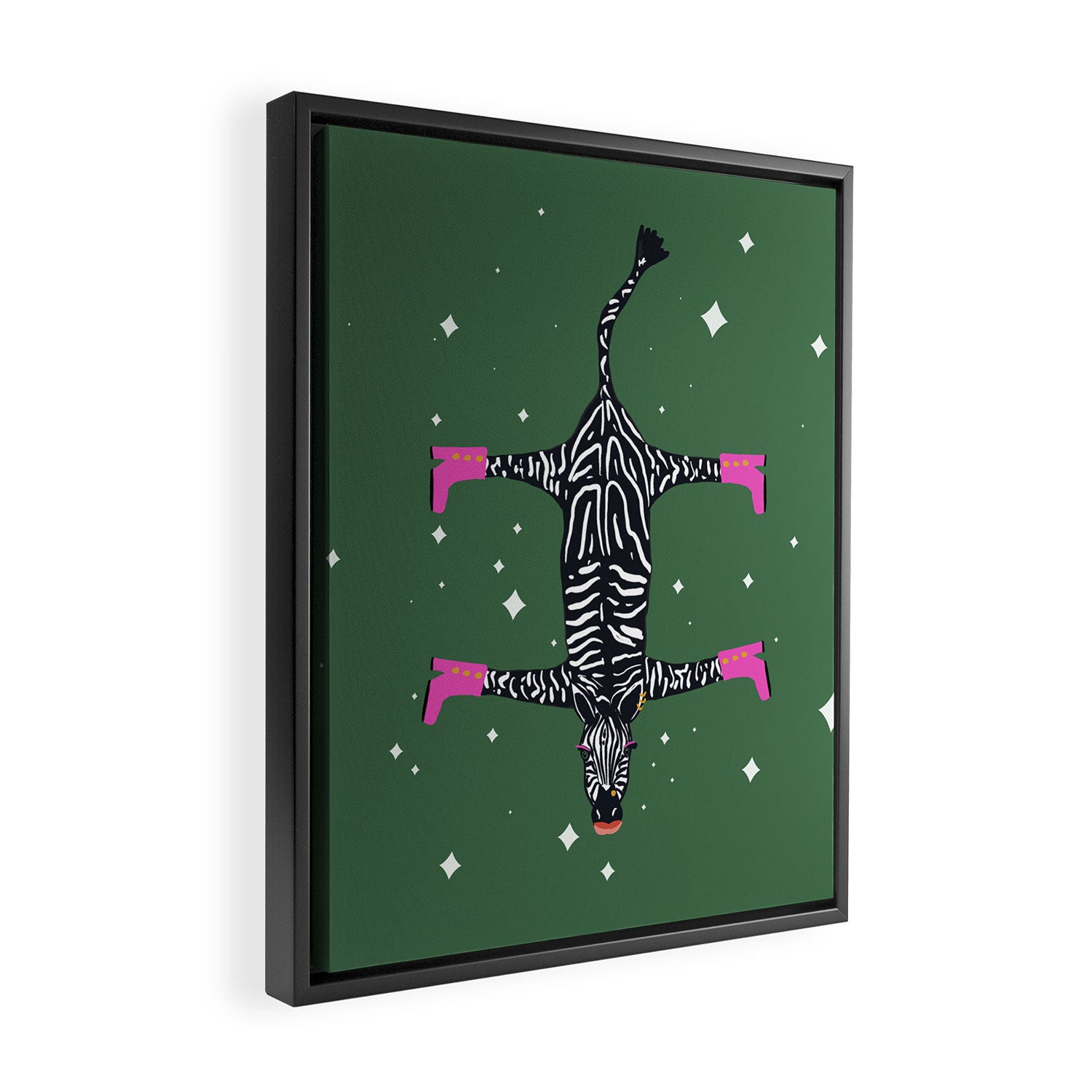 Cool zebras with fuchsia pink shoes and red lips illustration  Framed Canvas Print Gallery Image 2