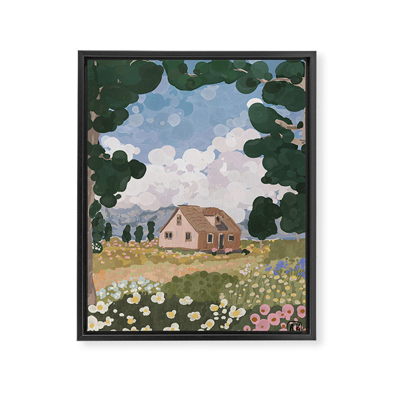 Countryside Cottage in Bloom Framed Canvas Print Gallery Image 6