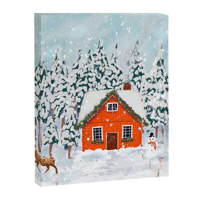 Cozy Winter Cabin in the Snowy Woods  Canvas Print Gallery Image 1