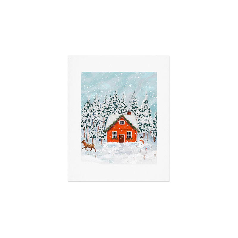 Cozy Winter Cabin in the Snowy Woods  Art Print Gallery Image 1