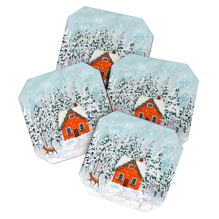 Cozy Winter Cabin in the Snowy Woods  Coaster Gallery Image 1