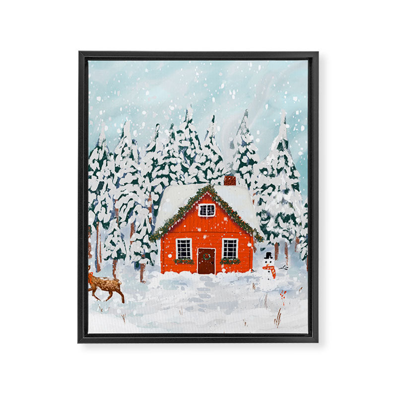 Cozy Winter Cabin in the Snowy Woods  Framed Canvas Print Gallery Image 8