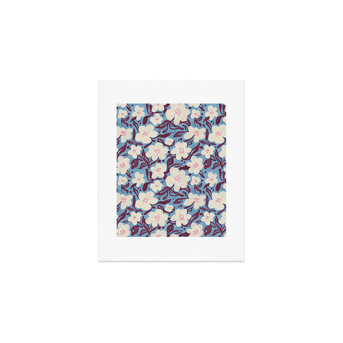 Cream Burgundy Blue Floral  Art Print Gallery Image 1