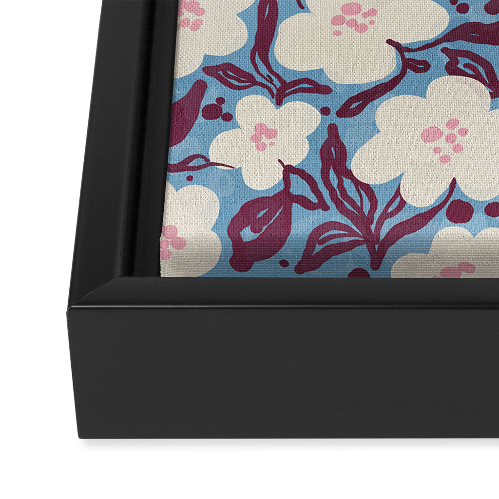 Cream Burgundy Blue Floral  Framed Canvas Print Gallery Image 3
