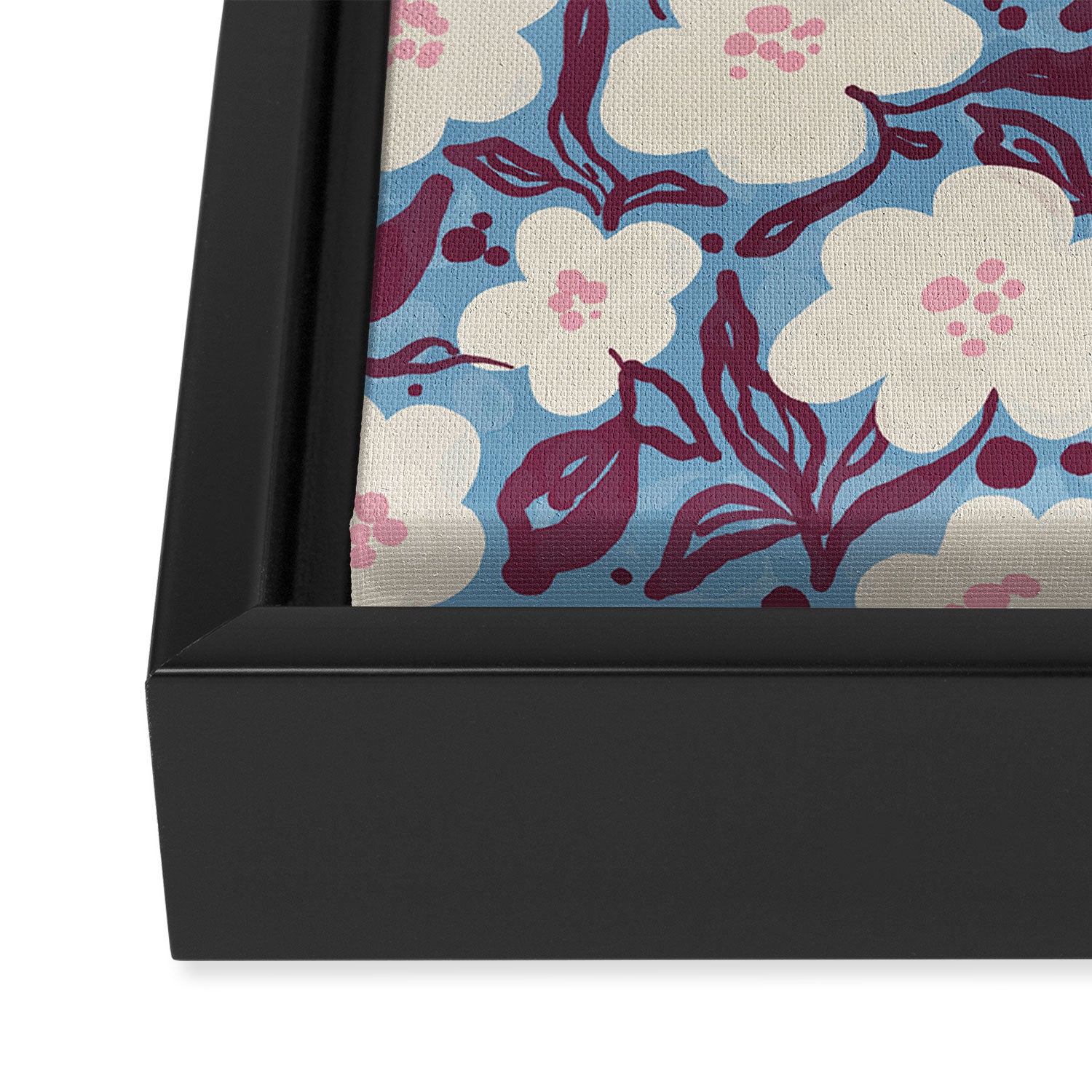 Cream Burgundy Blue Floral  Framed Canvas Print Gallery Image 3