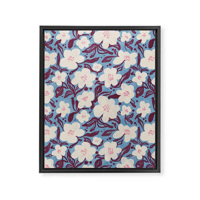 Cream Burgundy Blue Floral  Framed Canvas Print Gallery Image 1