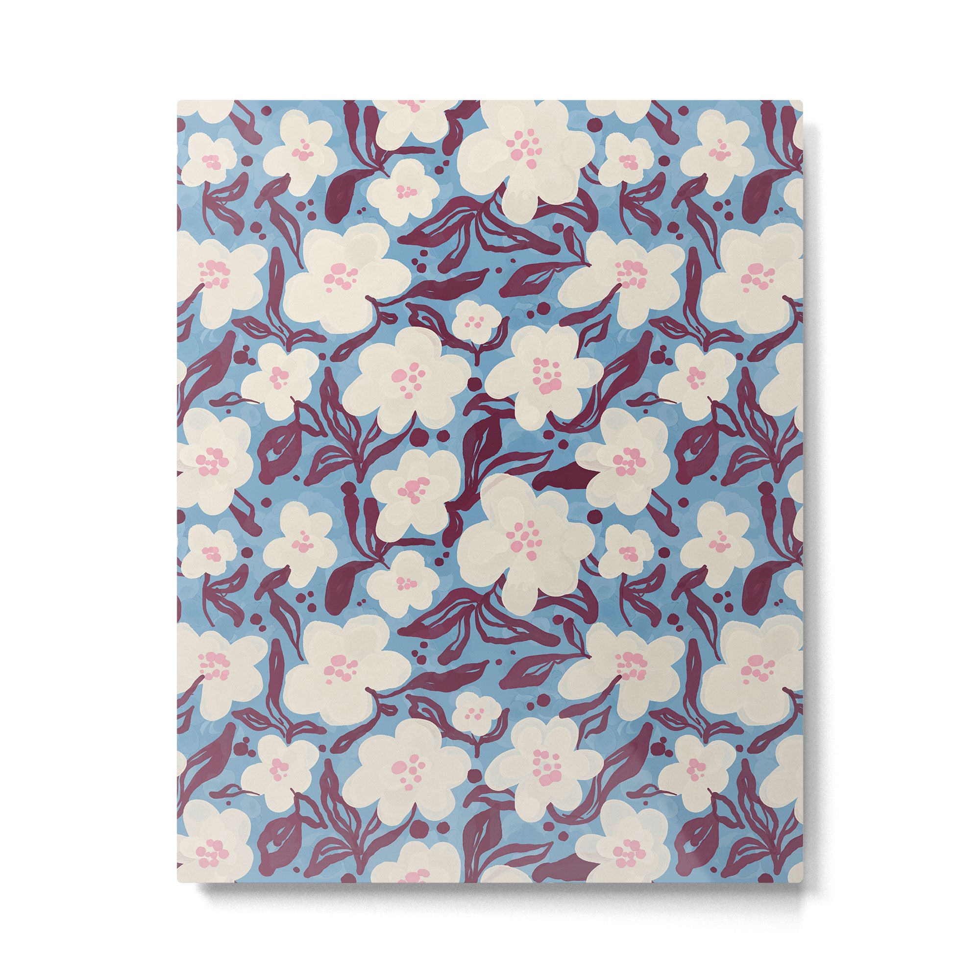 Cream Burgundy Blue Floral  Metal Print Gallery Image 6