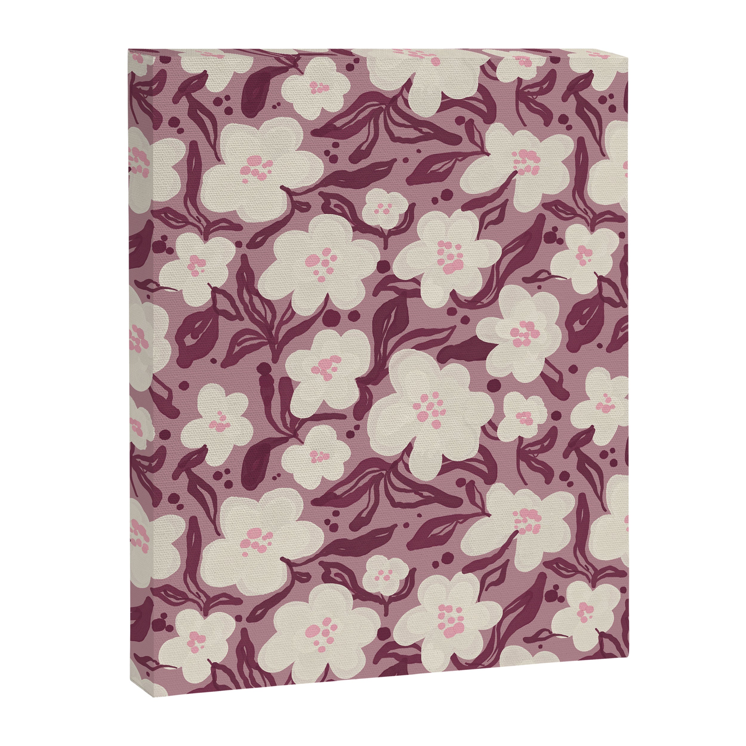 Cream Burgundy Floral Pattern Canvas Print Gallery Image 8