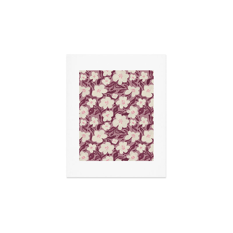 Cream Burgundy Floral Pattern Art Print Gallery Image 1