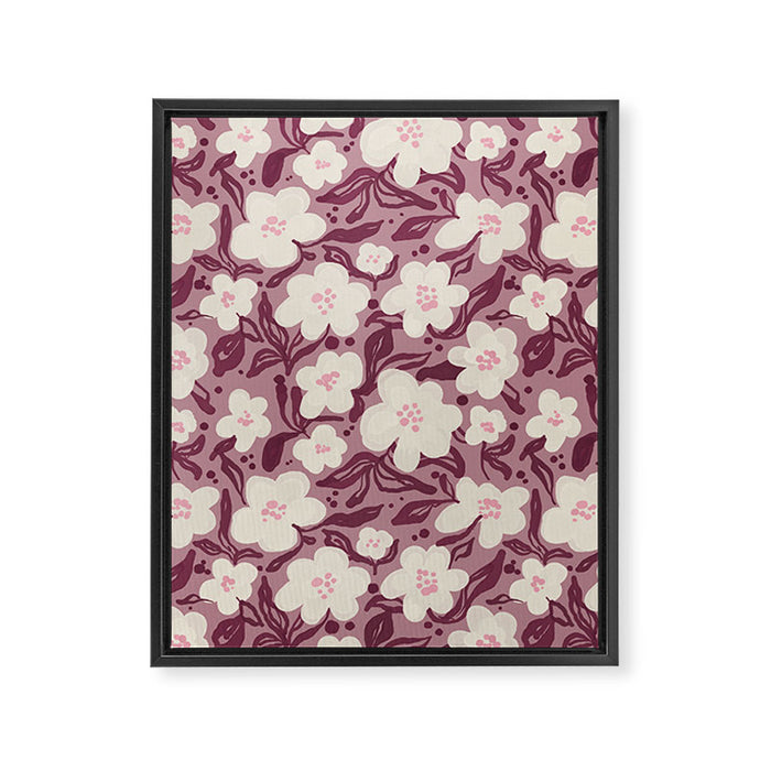 Cream Burgundy Floral Pattern Framed Canvas Print Gallery Image 1