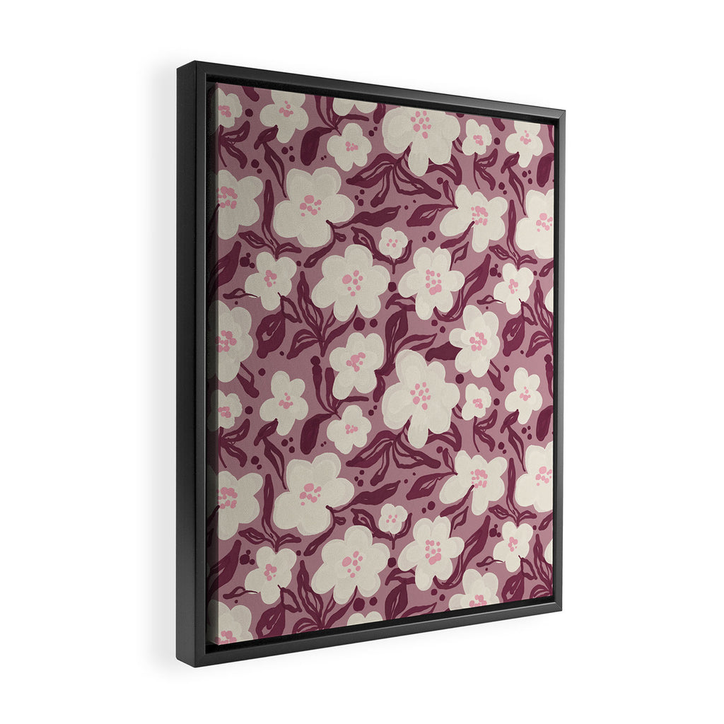 Cream Burgundy Floral Pattern Framed Canvas Print Gallery Image 2