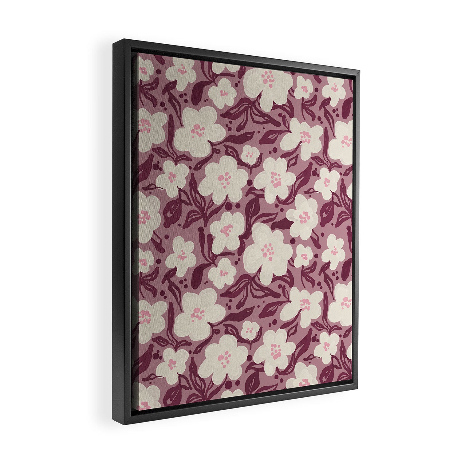 Cream Burgundy Floral Pattern Framed Canvas Print Gallery Image 2