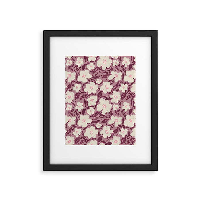 Cream Burgundy Floral Pattern Framed Art Print Gallery Image 1