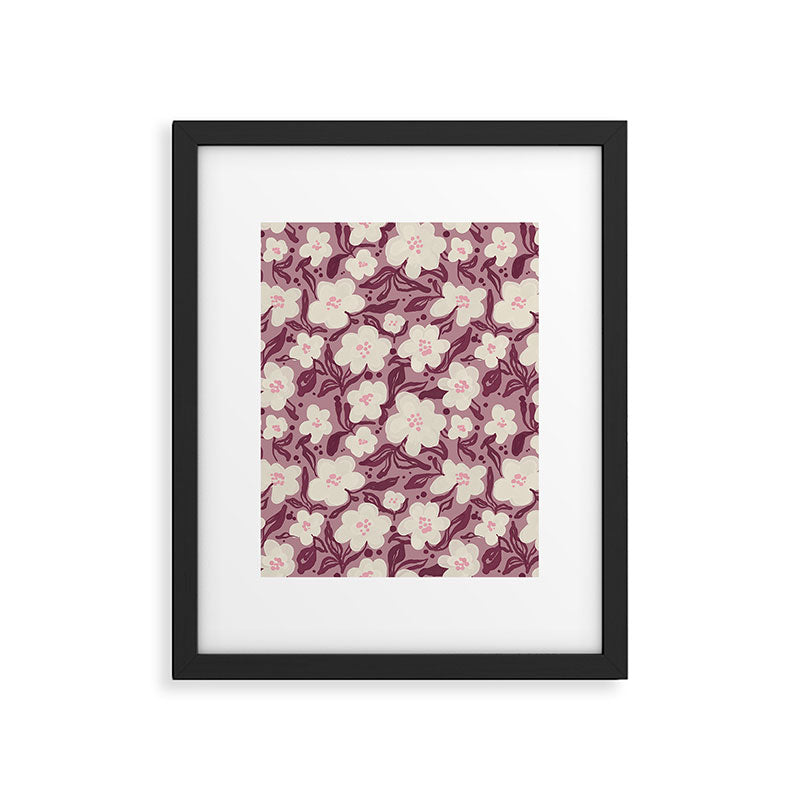 Cream Burgundy Floral Pattern Framed Art Print Gallery Image 6