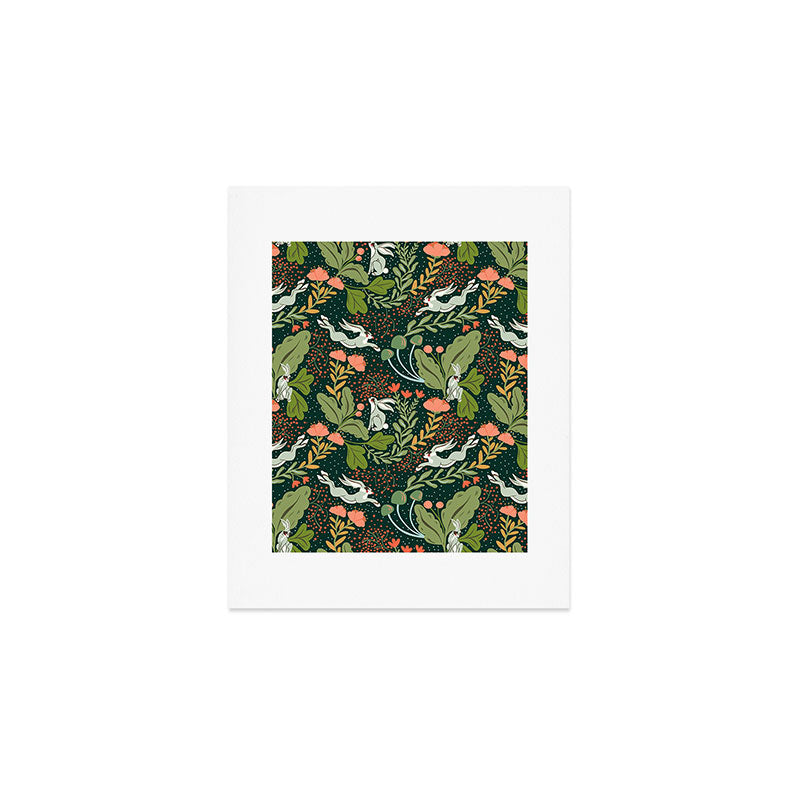 Dancing rabbits in the wildflowers garden Art Print Gallery Image 1