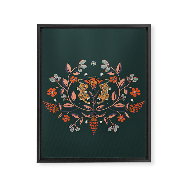 Dancing tigers in flowers field  Framed Canvas Print Gallery Image 8