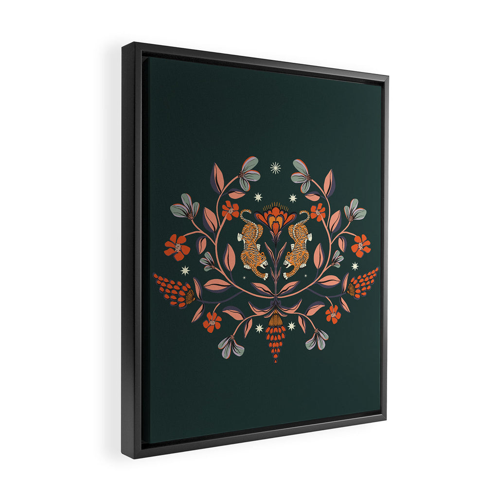 Dancing tigers in flowers field  Framed Canvas Print Gallery Image 2