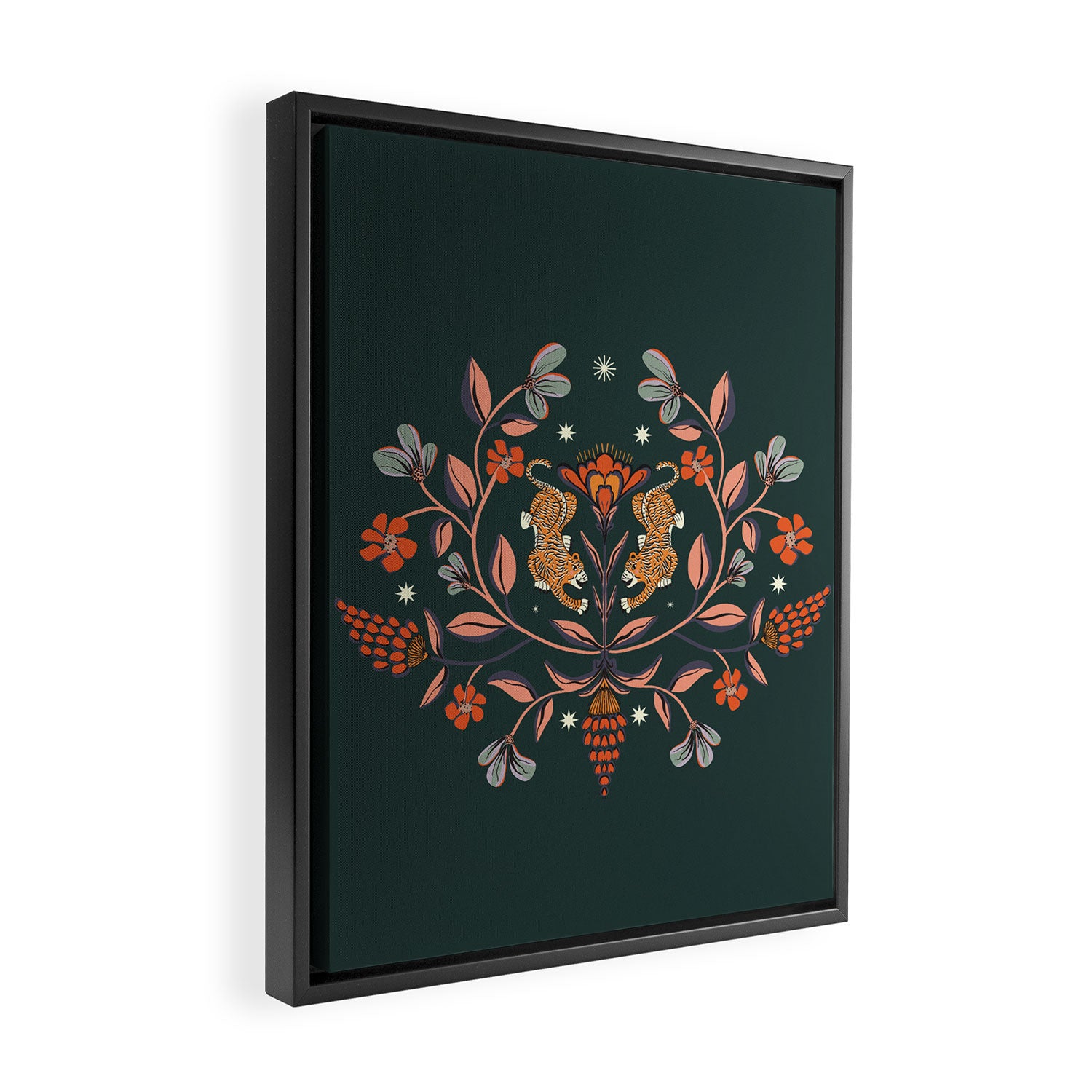 Dancing tigers in flowers field  Framed Canvas Print Gallery Image 2