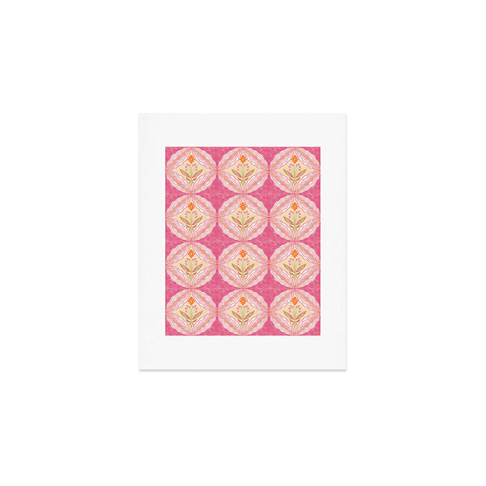 Delicate Floral Mandala Pattern in Pink and Peach Hues Art Print Gallery Image 1