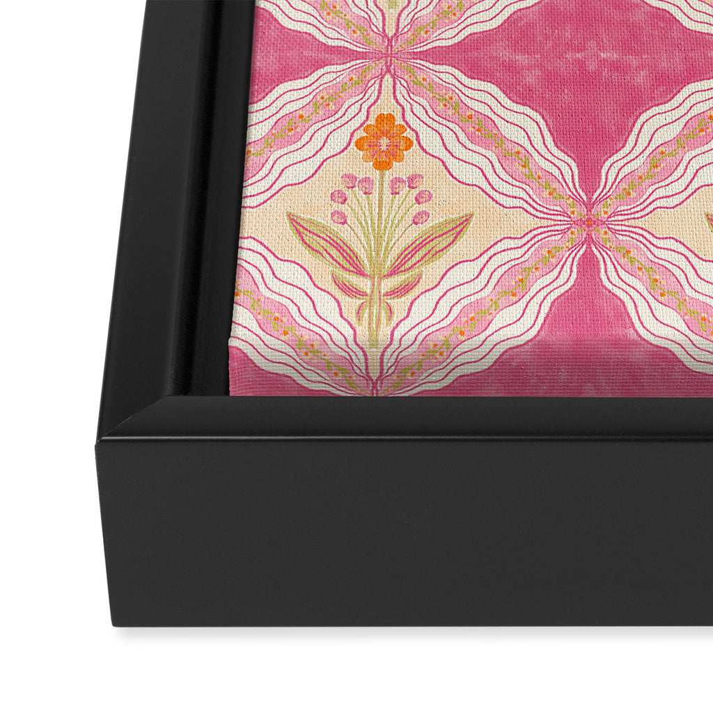 Delicate Floral Mandala Pattern in Pink and Peach Hues Framed Canvas Print Gallery Image 3