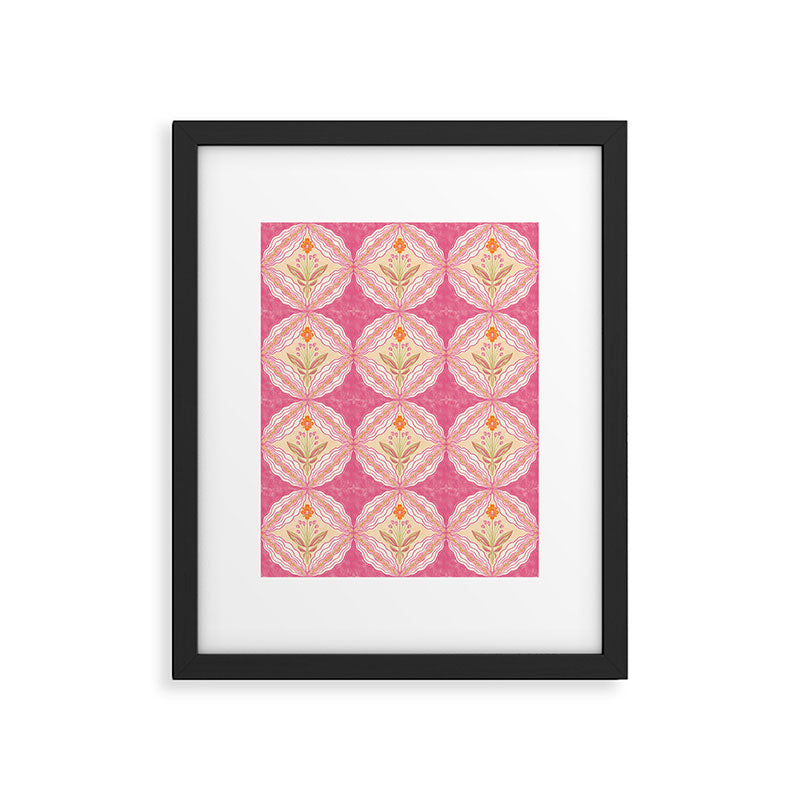 Delicate Floral Mandala Pattern in Pink and Peach Hues Framed Art Print Gallery Image 6