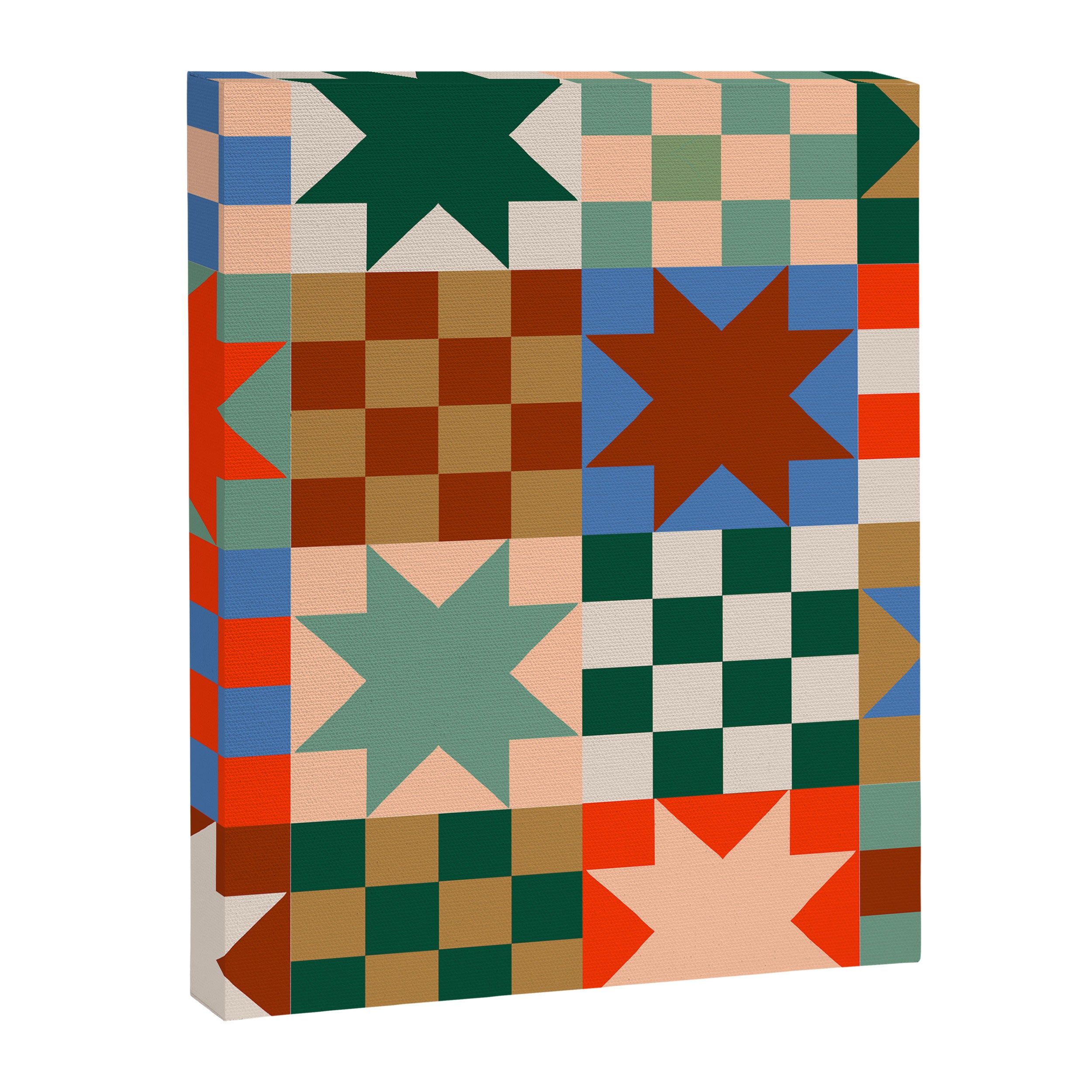 Earthy Patchwork Quilt Star Pattern Rustic Geometric Checkered Abstract in Warm Retro Colors Canvas Print Gallery Image 8