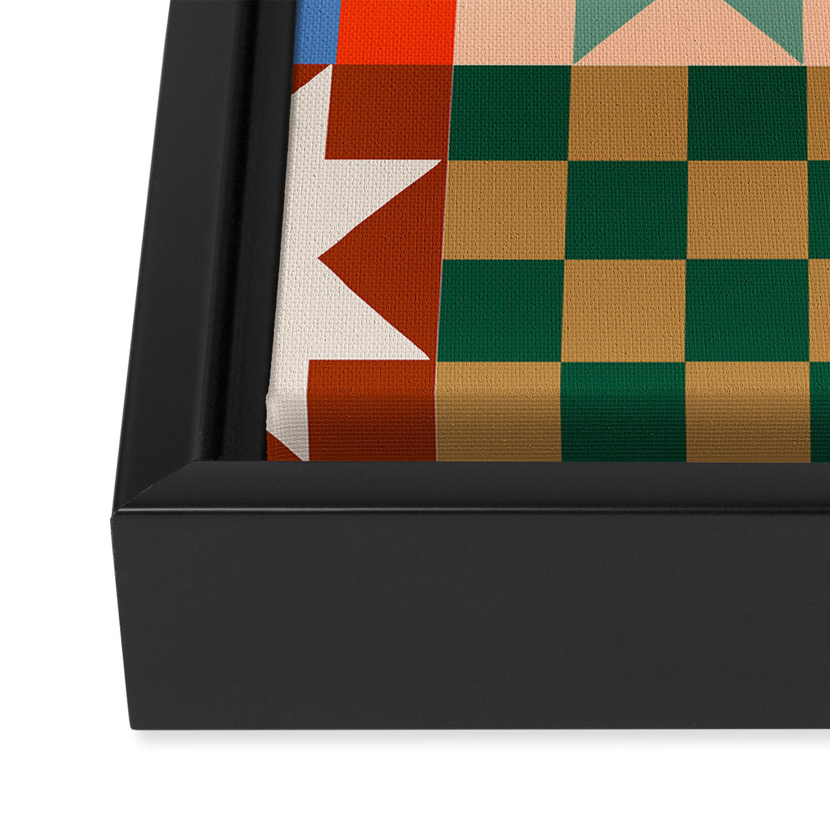 Earthy Patchwork Quilt Star Pattern Rustic Geometric Checkered Abstract in Warm Retro Colors Framed Canvas Print Gallery Image 3