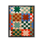 Earthy Patchwork Quilt Star Pattern Rustic Geometric Checkered Abstract in Warm Retro Colors Framed Canvas Print Gallery Image 8